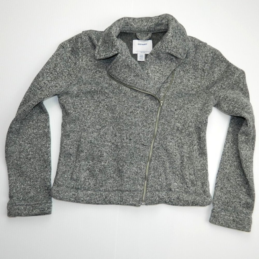 Old Navy Gray Fleece Full Zip Moto Sweater jack Youth Girls XL (14)